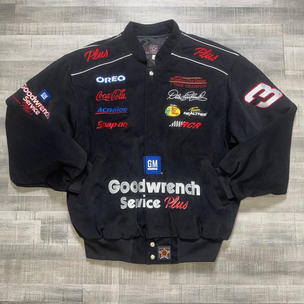 Vtg 90s NASCAR DALE EARNHARDT #3 Jacket JH Design Mens Large Black Corduroy